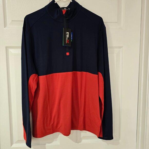 RLX Ralph Lauren Men's 1/4 Zip Performance Wicking Pullover Red‎ Blue Large NWT - Picture 2 of 8